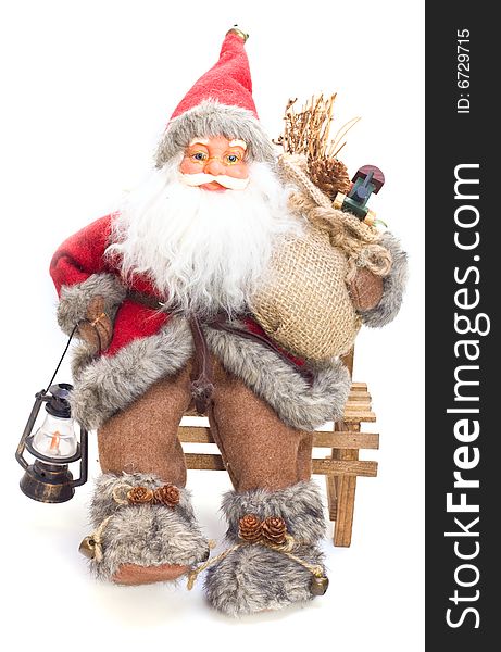 Santa Claus with gifts over white