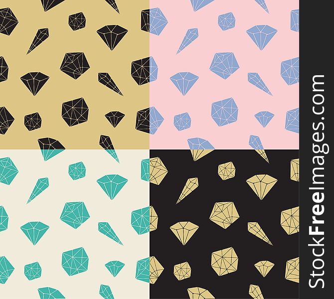 Set Seamless Pattern Vector Geometric Crystals.