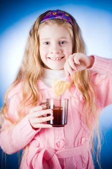 Cute Little Girl With Tea Cup Stock Images