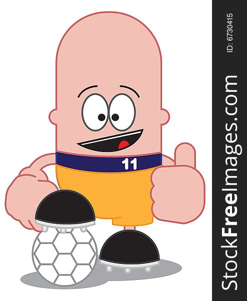 This is a cartoon illustration of a soccer player with football.