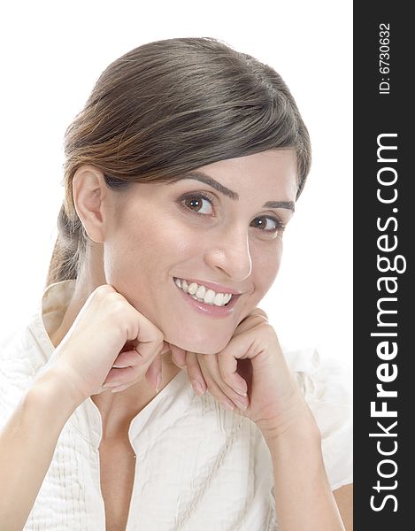 Smiling charming model on an isolated white background