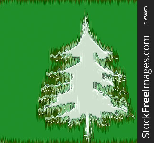 Grunge christmas tree with snow on green background