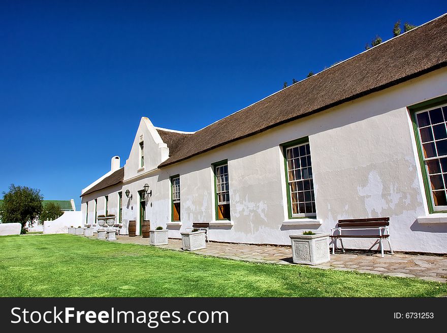 Building of a farm restaurant. Shot in West Coast Nature Reserve, near Langebaan, Western Cape; South Africa.