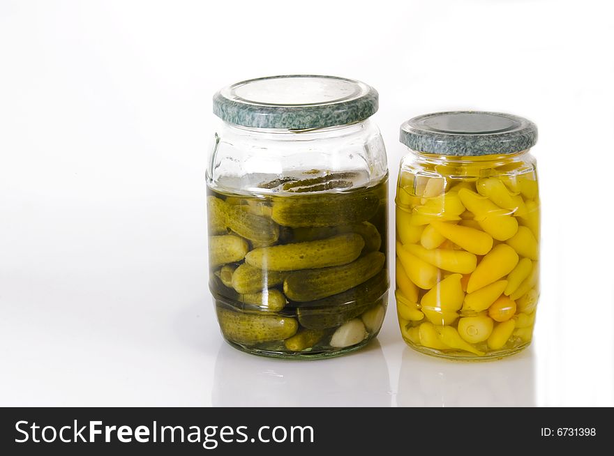 Jars of pickles, assorted vegetables. Jars of pickles, assorted vegetables.