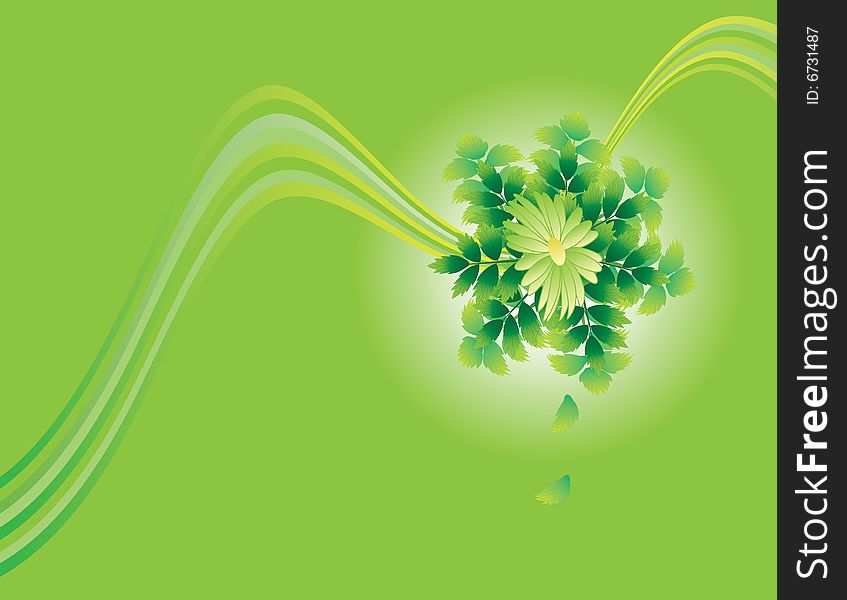 The vector illustration contains the image of green leaf and flower. The vector illustration contains the image of green leaf and flower