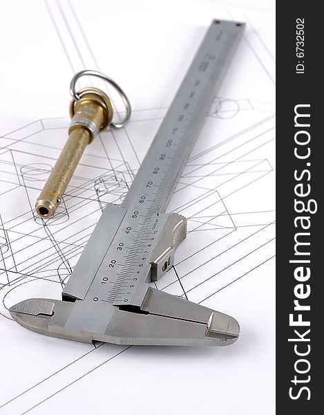 Calipers And Pip-pin On A Technical Drawing