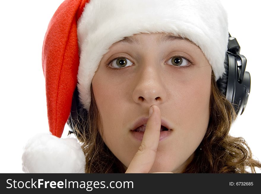 Woman instructing to keep silent