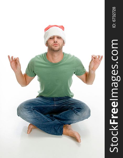 Man doing meditation on an isolated background