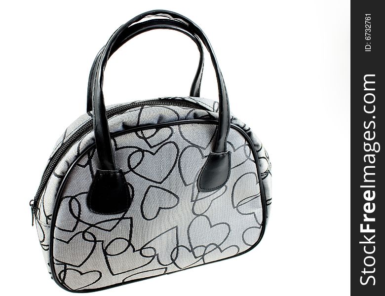 grey and black bag on white background