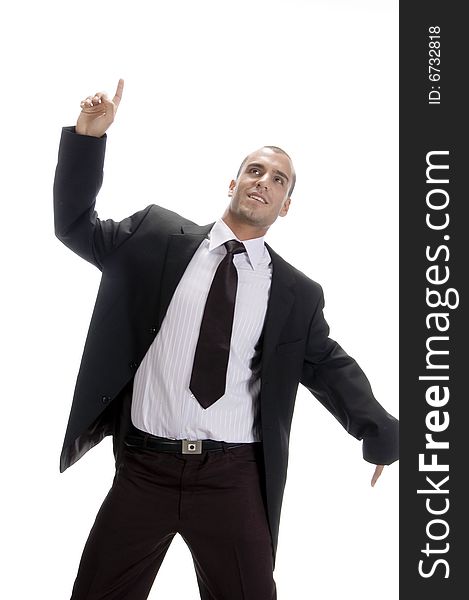 Young professional man dancing isolated on white background