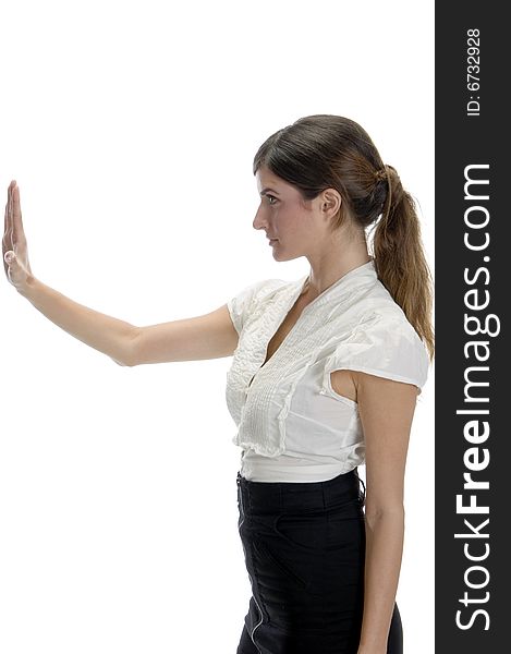 Woman Posing With Stopping Palm