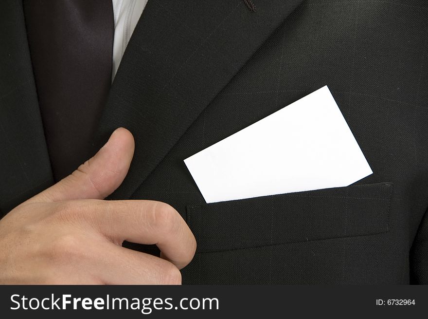 Businessman with his visiting card, close up view