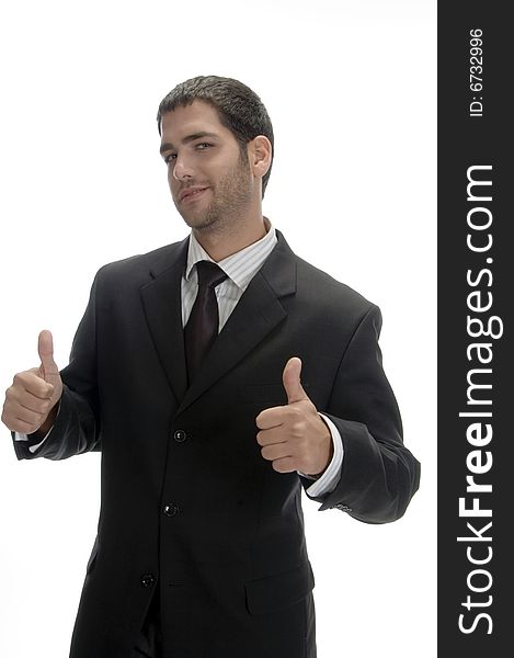Businessman wishing good luck on an isolated background