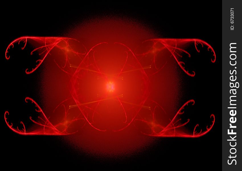 Fractal rendering of red symbol over black background