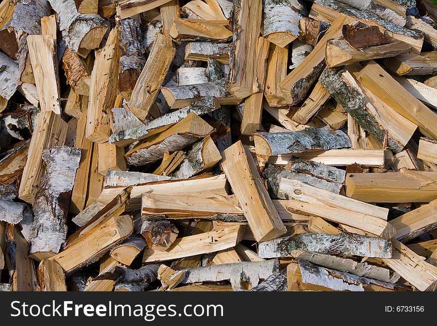 The heaped birch fire wood