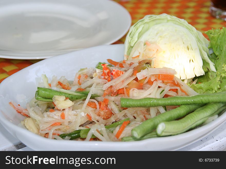 Tasty Thai Somtam Papaya salad for lunch. Tasty Thai Somtam Papaya salad for lunch