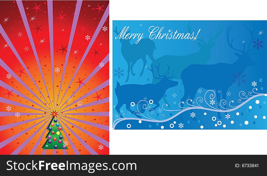 Two vector Christmas backgrounds, red and blue colours