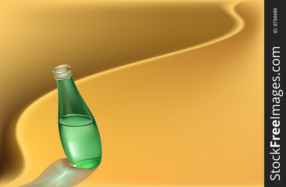 Bottle with water in sand of desert. Bottle with water in sand of desert