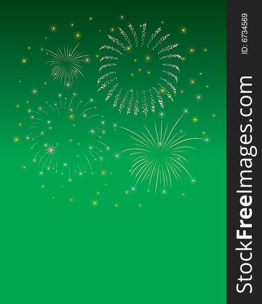 Firework display on Fourth of July or New Year's Eve greetings card. Firework display on Fourth of July or New Year's Eve greetings card