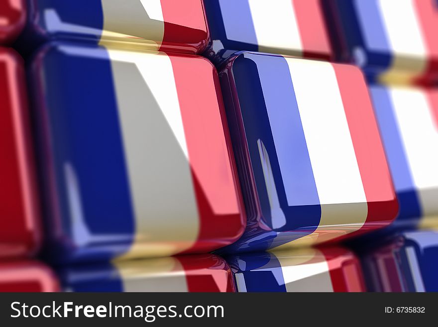 Rendering of french flag in a cube. Rendering of french flag in a cube