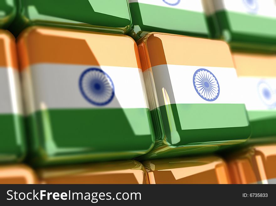 Rendering of indian flag in a cube. Rendering of indian flag in a cube