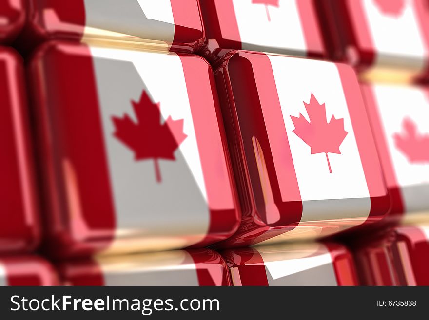 Rendering of canadian flag in a cube. Rendering of canadian flag in a cube