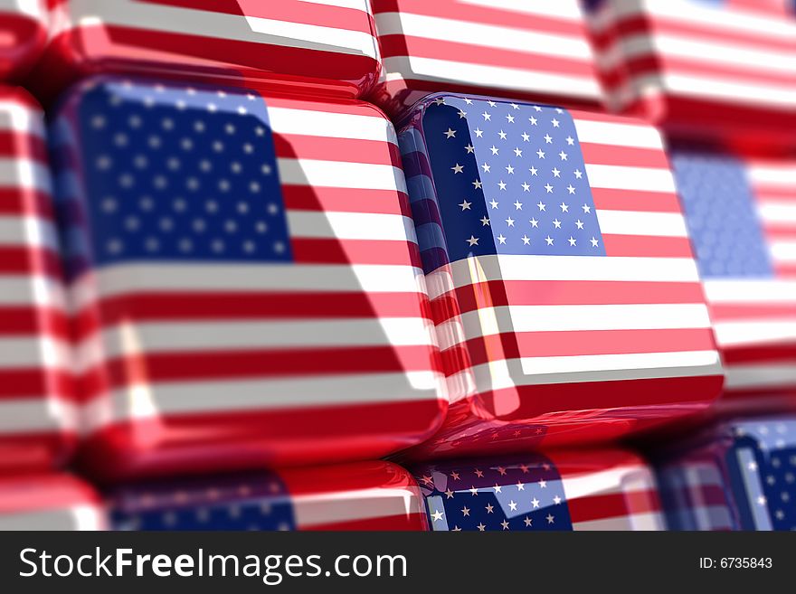 Rendering of american flag in cubes. Rendering of american flag in cubes