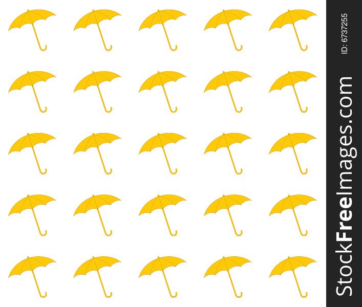 Background with raining umbrellas in yellow