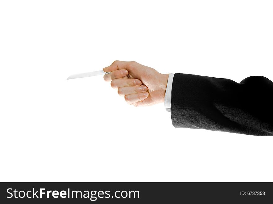 Business Card Or White Sign In Hand.