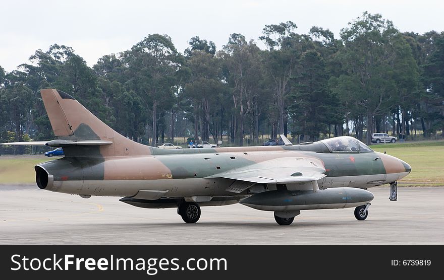 A Hawker Hunter on the runway. A Hawker Hunter on the runway