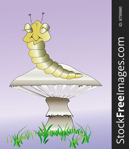 A worm creeping on a mushroom,illustrations. A worm creeping on a mushroom,illustrations