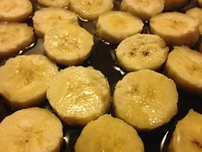Sliced Bananas On Frying Pan In Oil. Stock Photos Sliced Bananas On Frying Pan In Oil. Stock Photos
