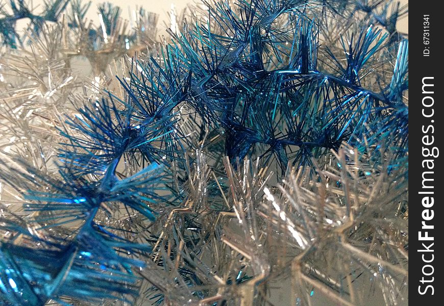 Silver and Blue Christmas Tinsel.