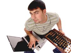 Contemporary Guy With Laptop And Counting Frame Stock Image Contemporary Guy With Laptop And Counting Frame Stock Image