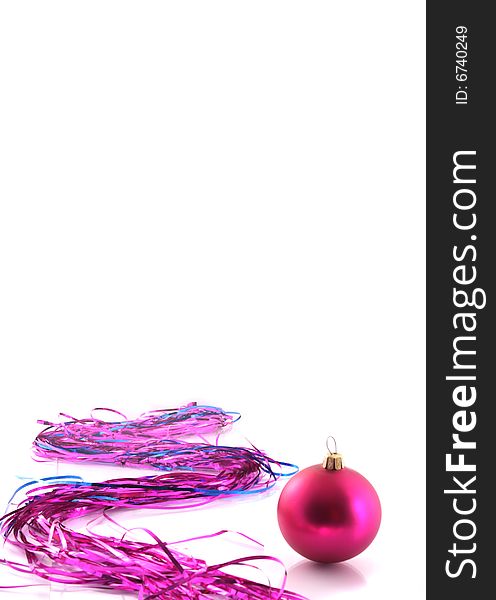 Background with a christmas-tree decoration and a tinsel on a white background.