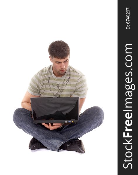 Young Man Working With Laptop