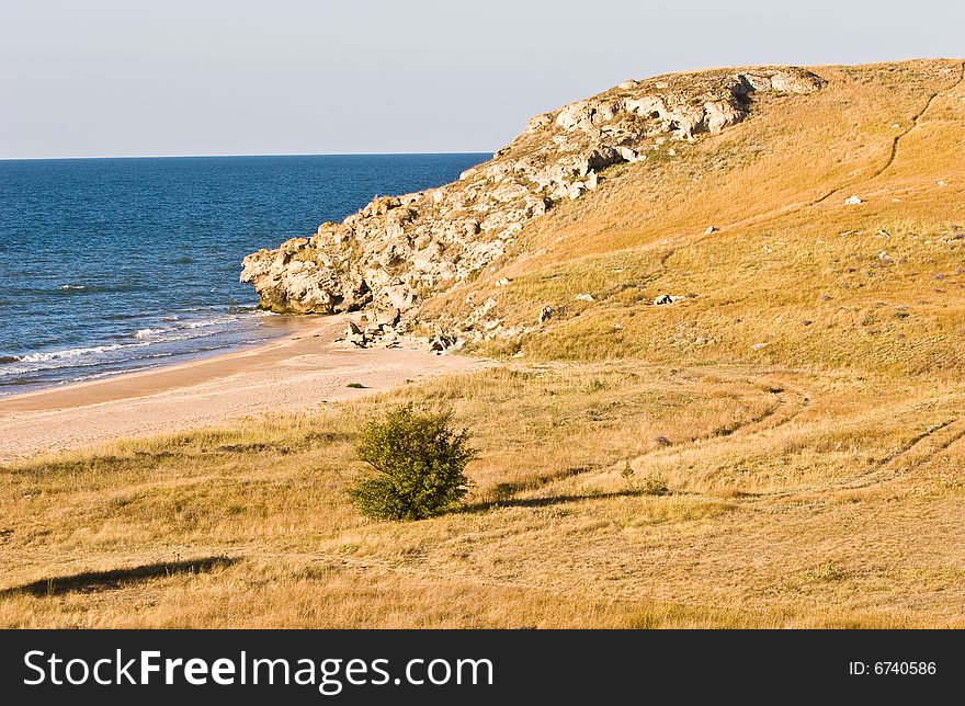 View series: summer stone hill landscape and sea, Ukrine, Crimea. View series: summer stone hill landscape and sea, Ukrine, Crimea