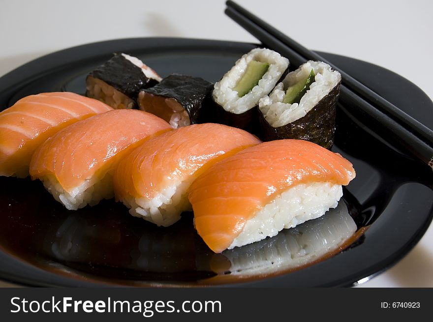 Japanese cuisine. A land with a salmon. Japanese cuisine. A land with a salmon
