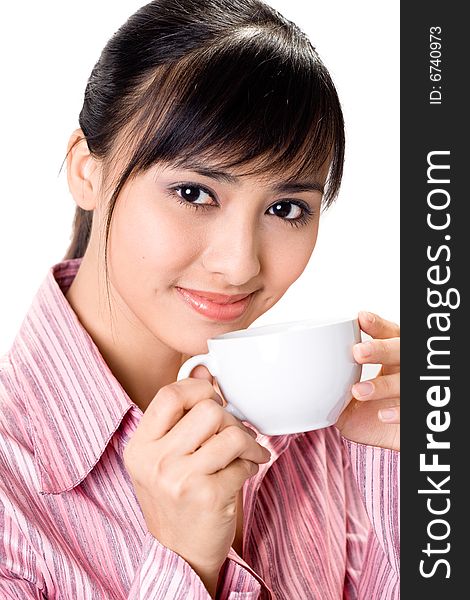 Asian woman have a coffee break