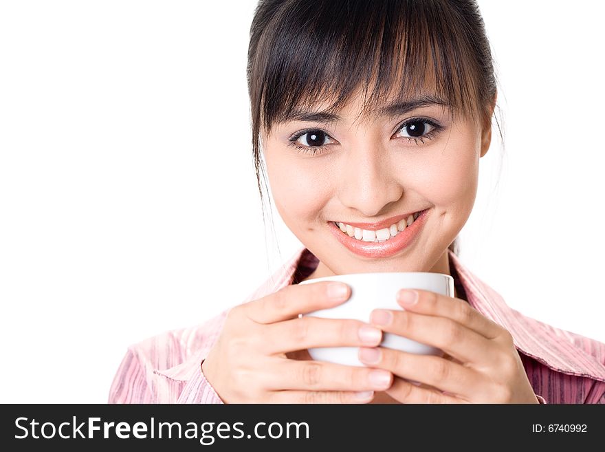 Asian businesswoman drinking a cup of coffee. Asian businesswoman drinking a cup of coffee