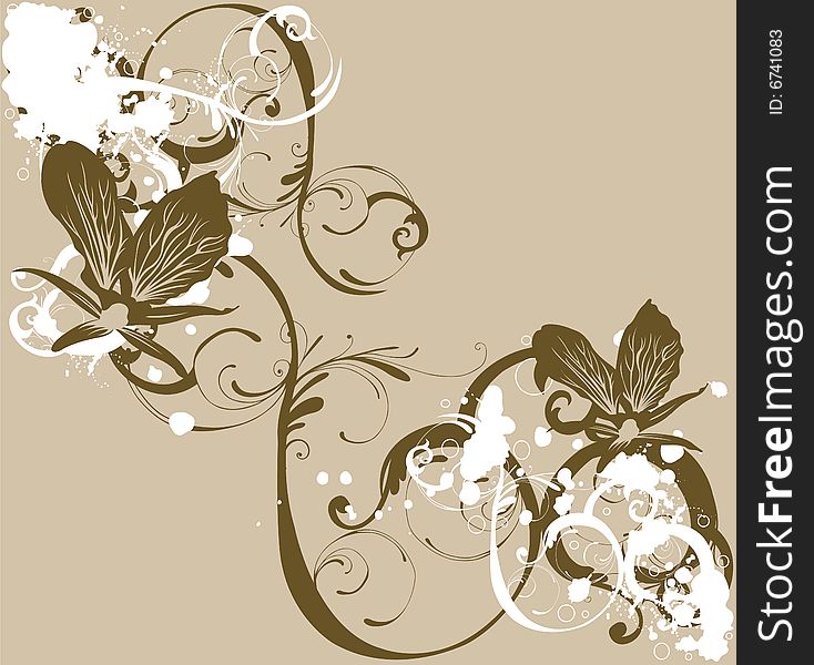 Illustration of a grungy background with orchids