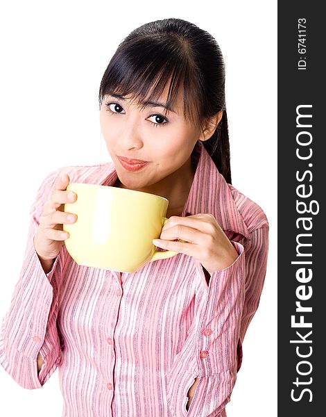 Asian Woman Have A Teabreak