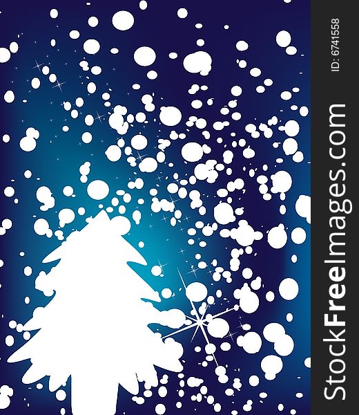 Christmas background with snowflakes and tree, vector illustration