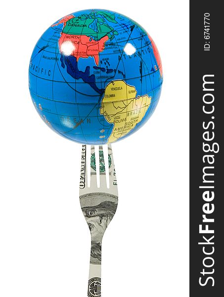 Globe on a fork made of US dollars