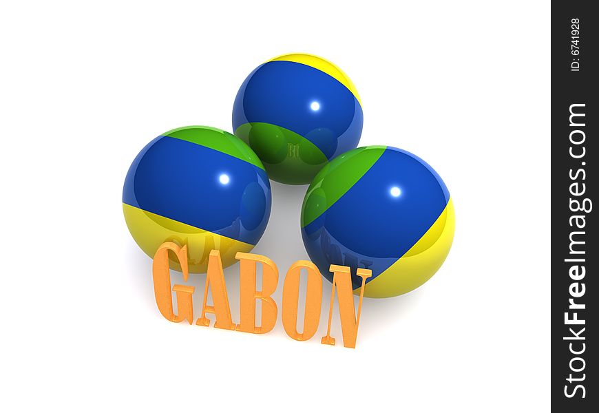Round Flag of gabon With reflection metal country name. Round Flag of gabon With reflection metal country name