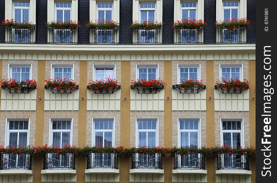 Karlovy Vary. Windows with flowers/