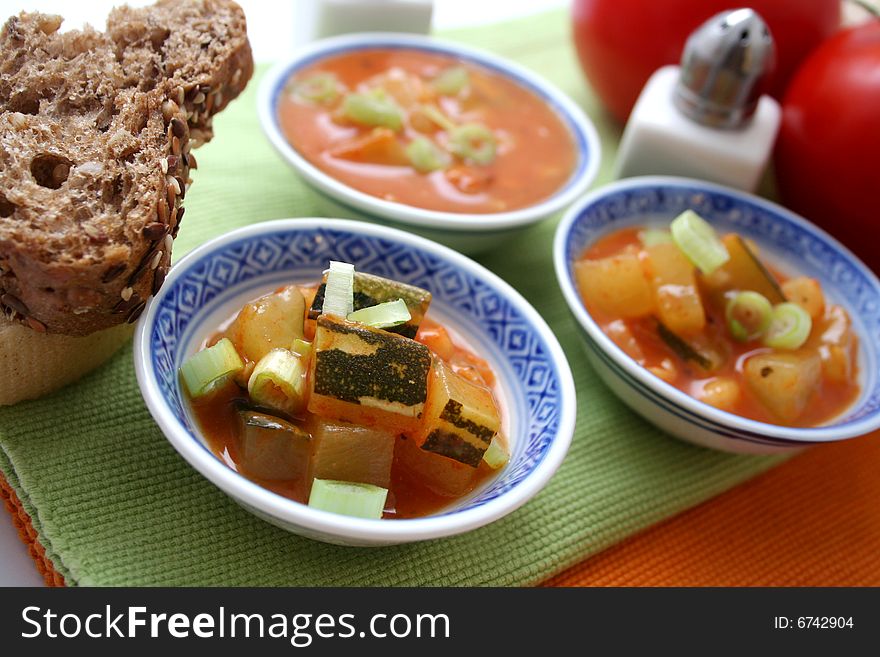A fresh stew of tomatoes, zucchini and other vegetables. A fresh stew of tomatoes, zucchini and other vegetables