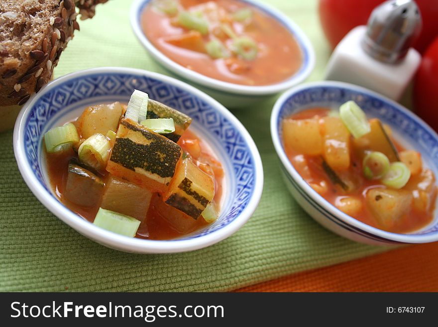 A fresh stew of tomatoes, zucchini and other vegetables. A fresh stew of tomatoes, zucchini and other vegetables
