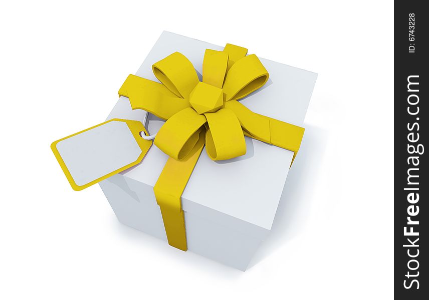 Present box with label on white background. Present box with label on white background