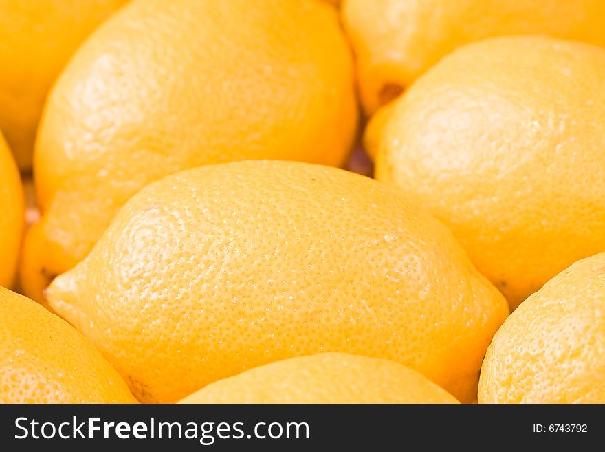 A bunch of lemons shot close up shallow depth of field